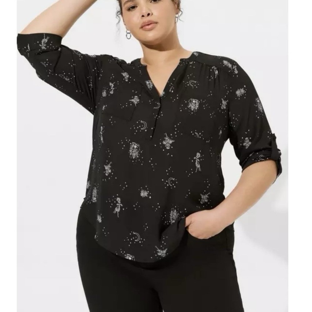 Torrid Harper Black White Floral Georgette Pullover 3/4 Sleeve Blouse 2X Office